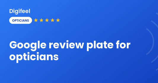 Google review plate at an optician's counter