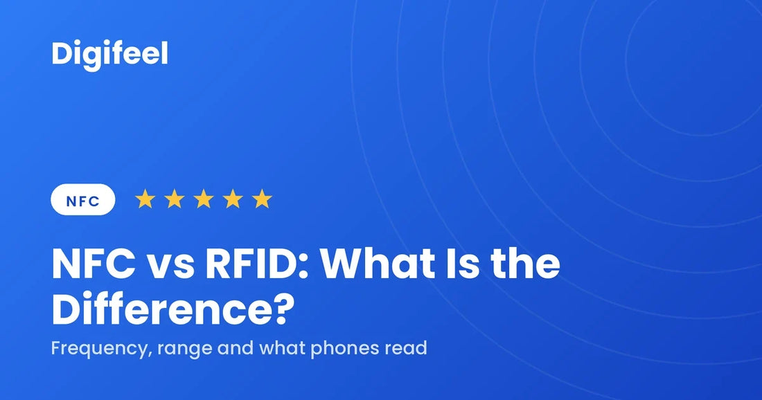 Guide banner comparing NFC vs RFID: frequency, range and what phones read