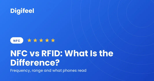 Guide banner comparing NFC vs RFID: frequency, range and what phones read