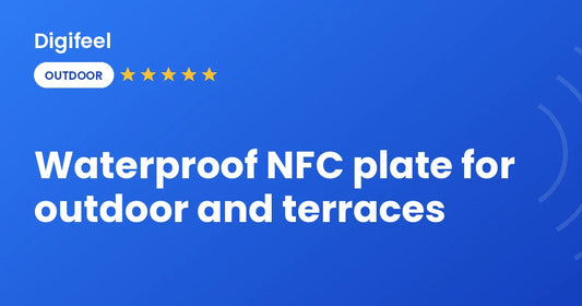 Waterproof NFC review plate on an outdoor terrace