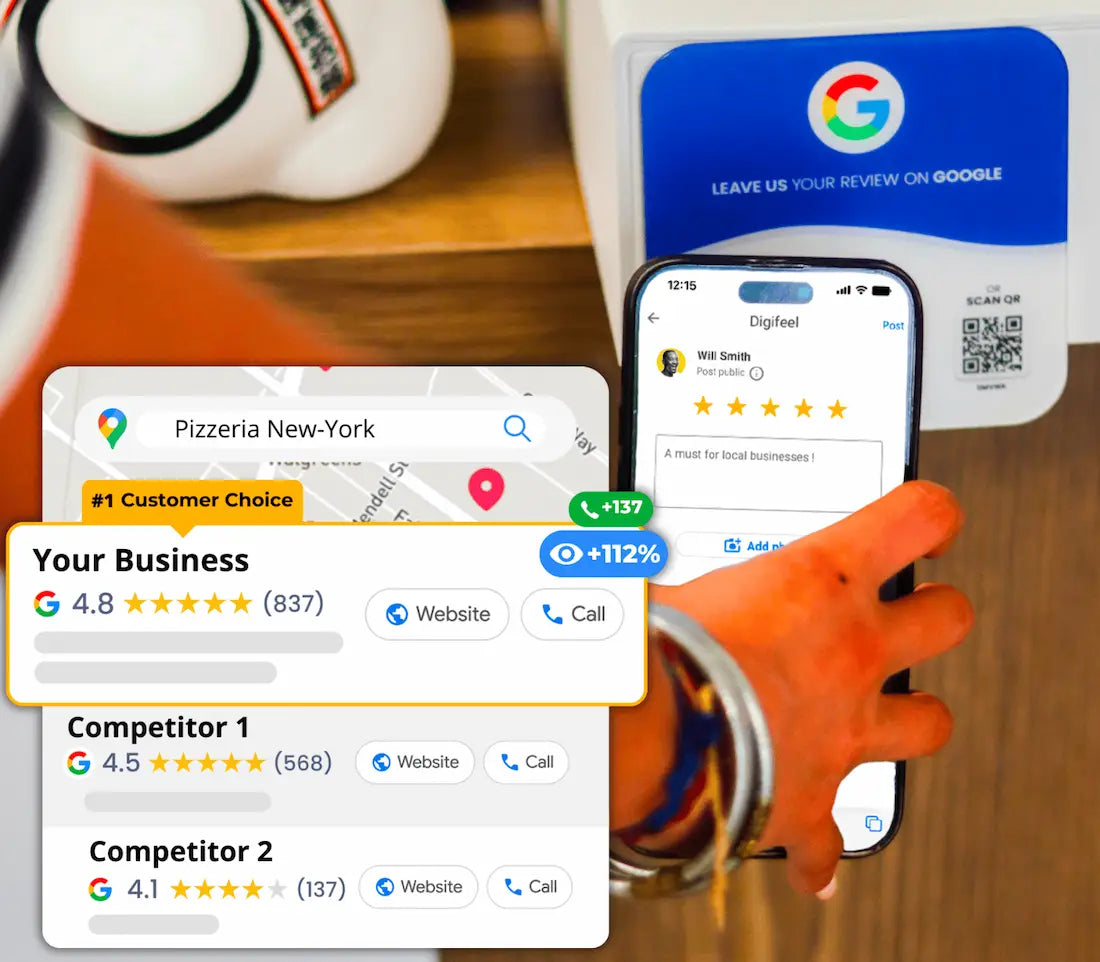 Google review plate helping a business rank higher on Google Maps